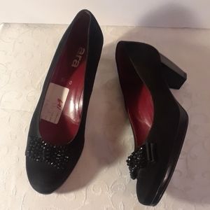 Ara Bow Taylor Pumps S 8 Black Suede Patent Heel